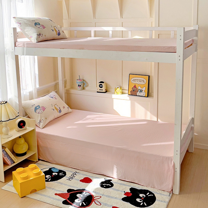 91家纺网 家纺一手货源 找家纺 海岛哥哥 2025新款云朵水洗棉学生床宿舍上下铺三件套 学习凯蒂