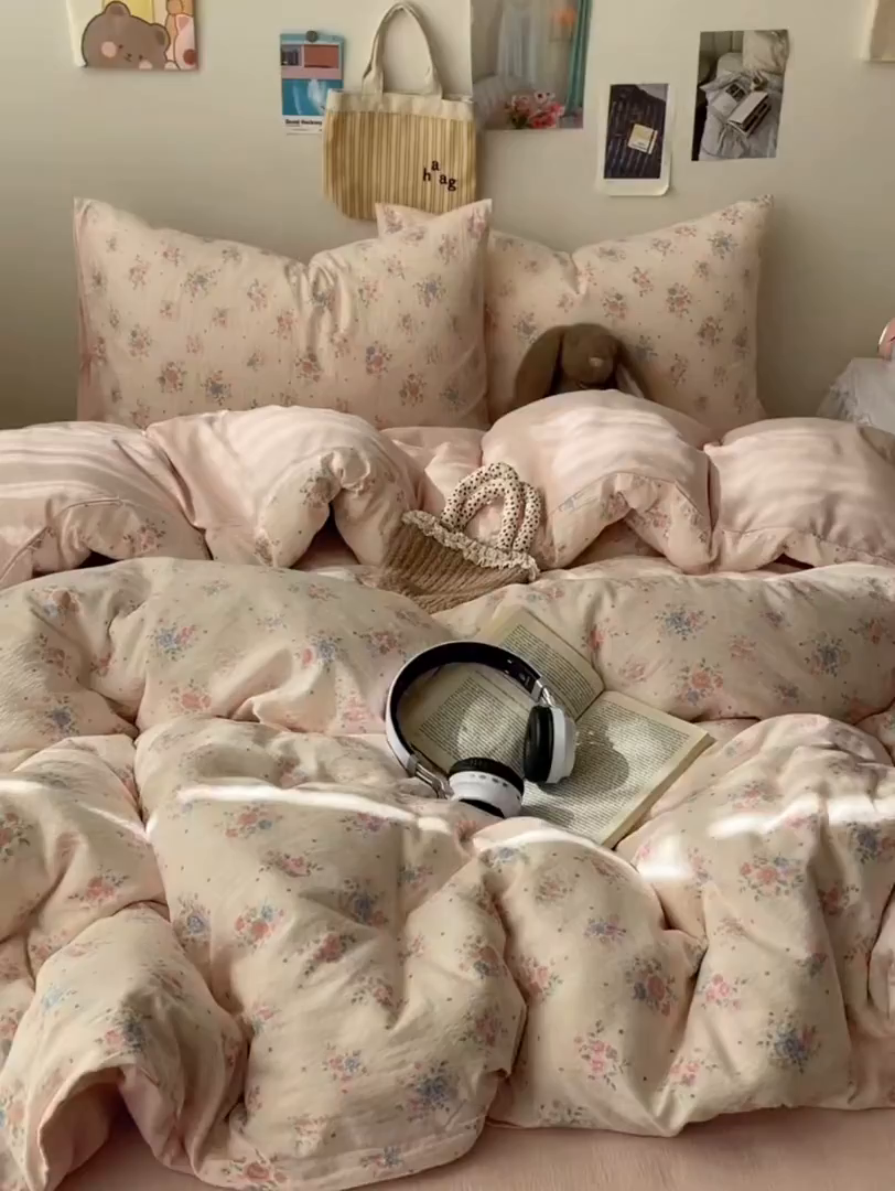 91家纺网 家纺一手货源 找家纺 初念 2025新款1云感双层纱印花四件套（含买家秀） 芊芊花海