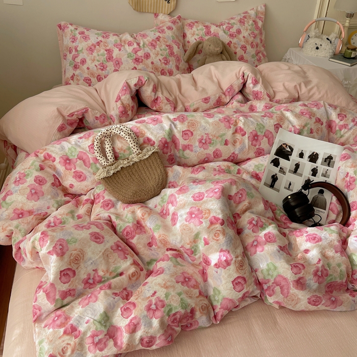 91家纺网 家纺一手货源 找家纺 初念 2025新款1云感双层纱印花四件套（含买家秀） 半夏桃花