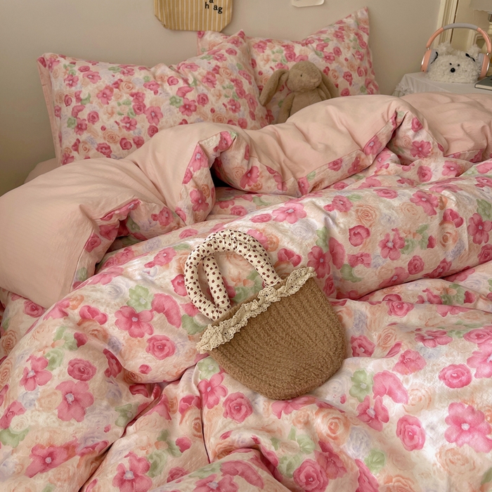 91家纺网 家纺一手货源 找家纺 初念 2025新款1云感双层纱印花四件套（含买家秀） 半夏桃花