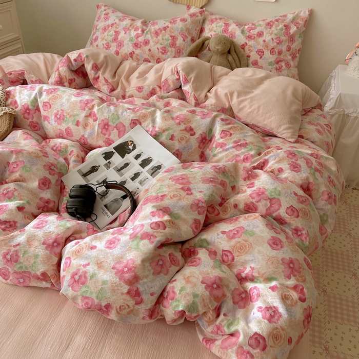 91家纺网 家纺一手货源 找家纺 初念 2025新款1云感双层纱印花四件套（含买家秀） 半夏桃花