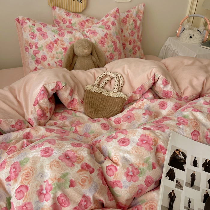 91家纺网 家纺一手货源 找家纺 初念 2025新款1云感双层纱印花四件套（含买家秀） 半夏桃花