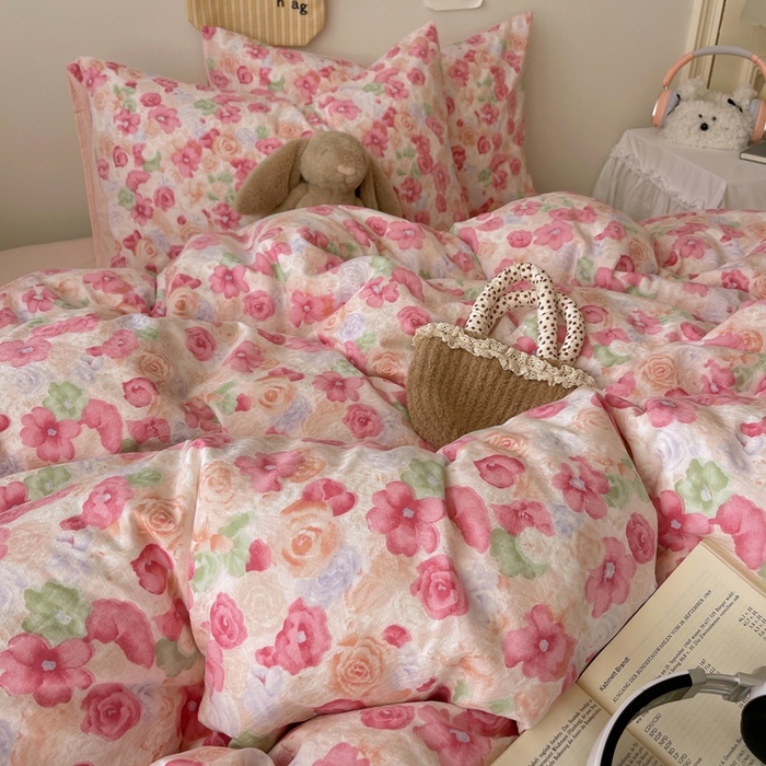 91家纺网 家纺一手货源 找家纺 初念 2025新款1云感双层纱印花四件套（含买家秀） 半夏桃花