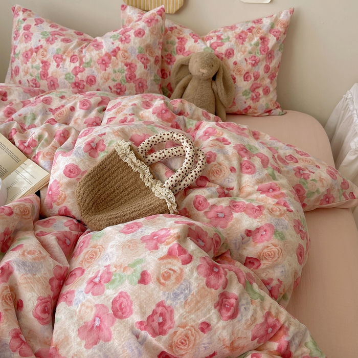 91家纺网 家纺一手货源 找家纺 初念 2025新款1云感双层纱印花四件套（含买家秀） 半夏桃花