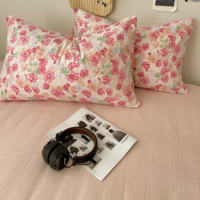 91家纺网 家纺一手货源 找家纺 初念 2025新款1云感双层纱印花四件套（含买家秀） 半夏桃花