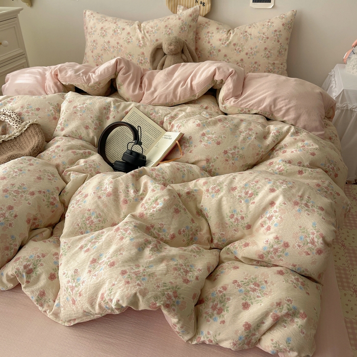 91家纺网 家纺一手货源 找家纺 初念 2025新款1云感双层纱印花四件套（含买家秀） 序曲-粉