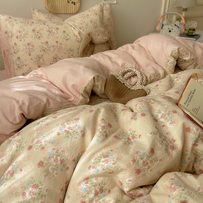 91家纺网 家纺一手货源 找家纺 初念 2025新款1云感双层纱印花四件套（含买家秀） 序曲-粉