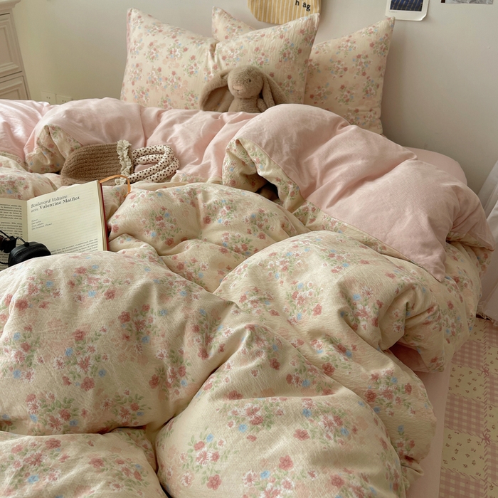 91家纺网 家纺一手货源 找家纺 初念 2025新款1云感双层纱印花四件套（含买家秀） 序曲-粉