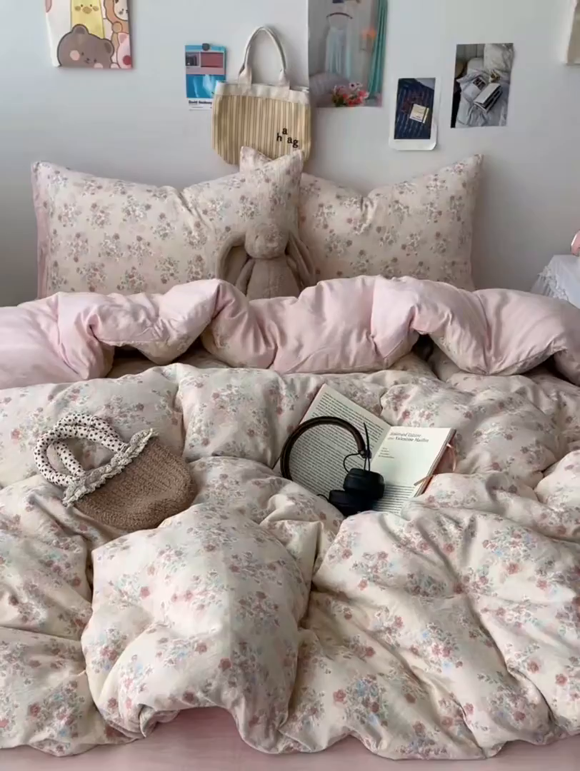 91家纺网 家纺一手货源 找家纺 初念 2025新款1云感双层纱印花四件套（含买家秀） 序曲-粉