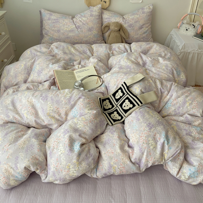 91家纺网 家纺一手货源 找家纺 初念 2025新款1云感双层纱印花四件套（含买家秀） 薰衣草