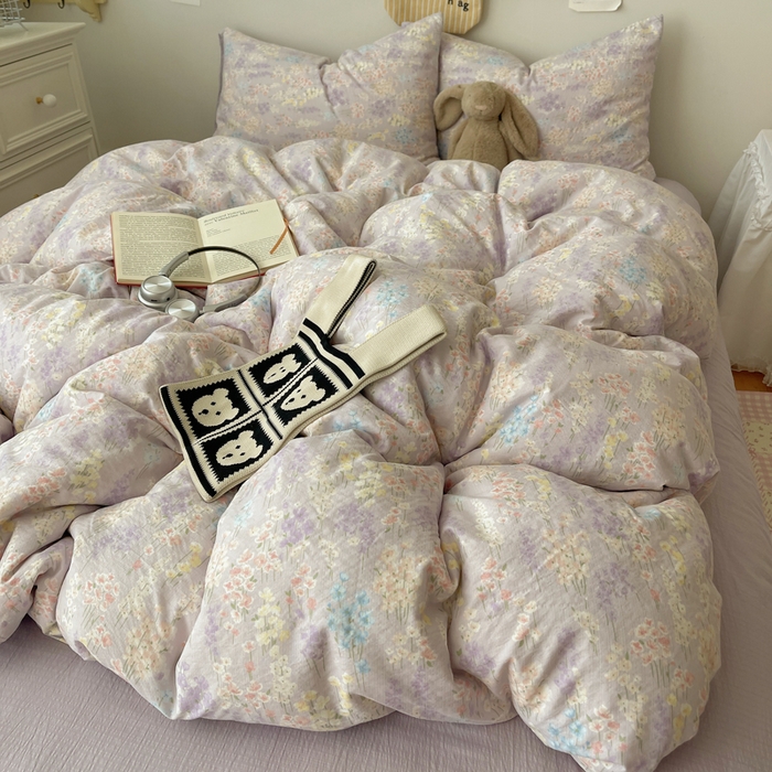 91家纺网 家纺一手货源 找家纺 初念 2025新款1云感双层纱印花四件套（含买家秀） 薰衣草