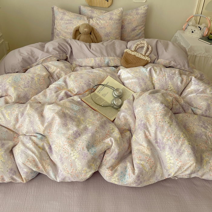 91家纺网 家纺一手货源 找家纺 初念 2025新款1云感双层纱印花四件套（含买家秀） 薰衣草