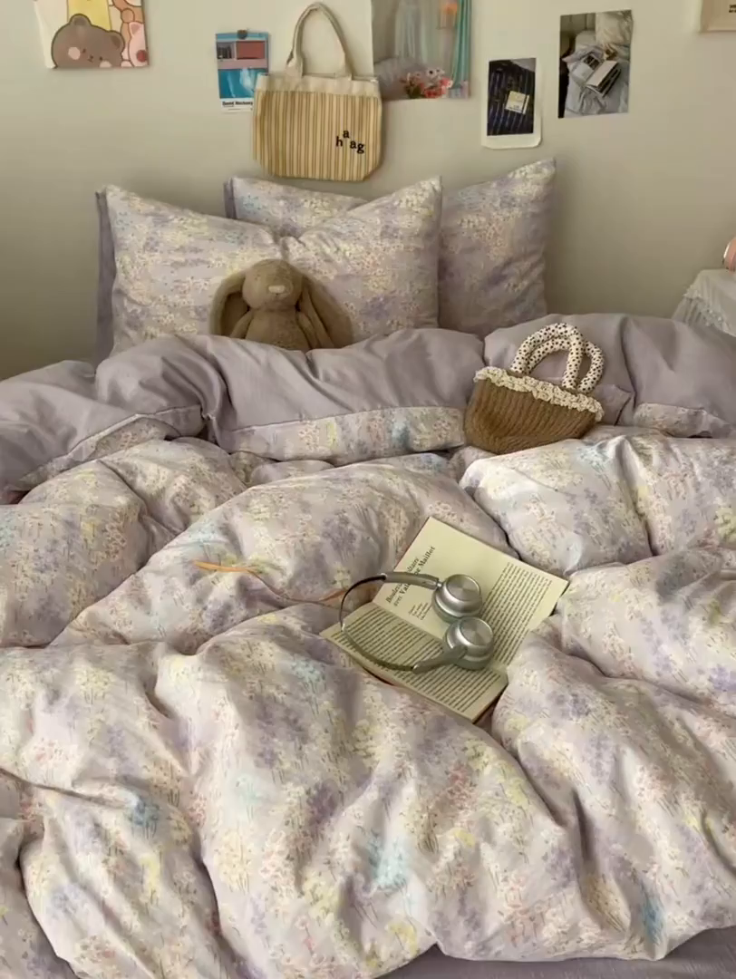 91家纺网 家纺一手货源 找家纺 初念 2025新款1云感双层纱印花四件套（含买家秀） 薰衣草