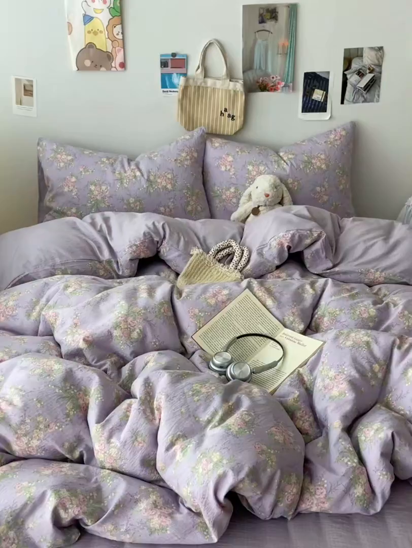 91家纺网 家纺一手货源 找家纺 初念 2025新款1云感双层纱印花四件套（含买家秀） 凝夜