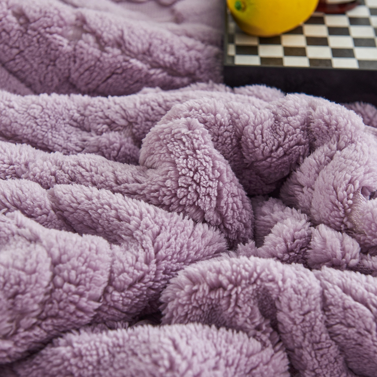 91家纺网 家纺一手货源 找家纺 缦纱 2025新款提花舒棉绒镂空塔芙绒羊羔绒双层毛毯跨境电商 韵律-香芋紫