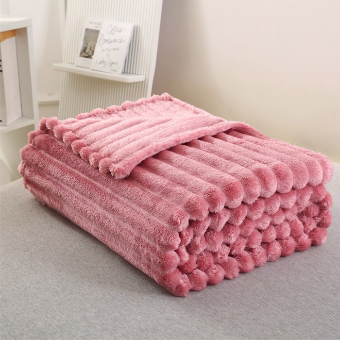 91家纺网 家纺一手货源 找家纺 （总）缦纱 2025新款跨境电商仿兔毛4cm抽条毛毯牛奶绒毛毯加厚午睡毯