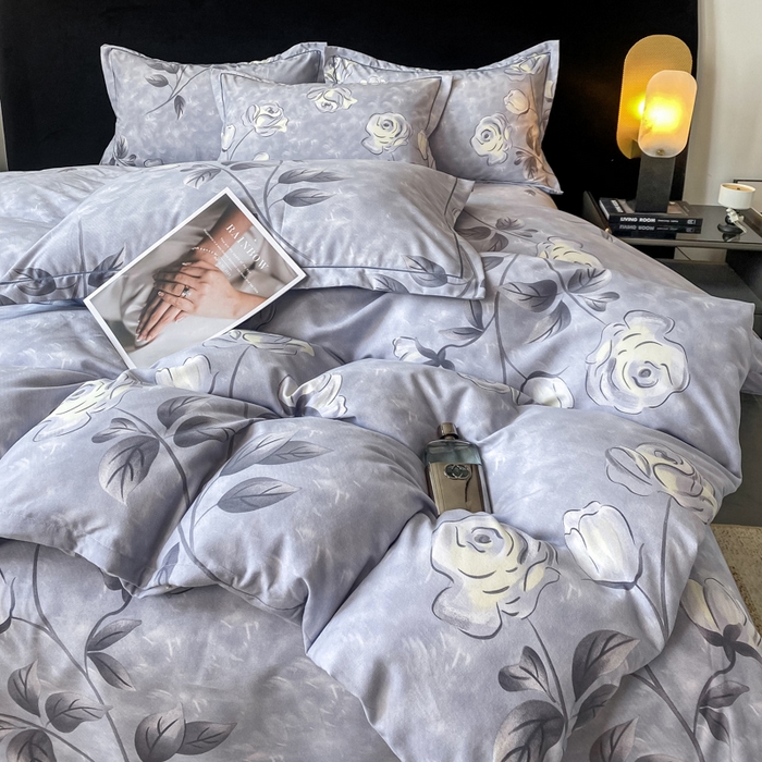 91家纺网 家纺一手货源 找家纺 昊翔 2025下半年新款全棉纯棉加厚磨毛四件套 兰黛之韵-灰