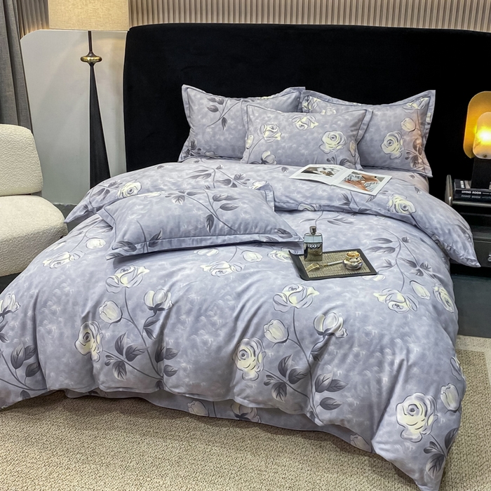 91家纺网 家纺一手货源 找家纺 昊翔 2025下半年新款全棉纯棉加厚磨毛四件套 兰黛之韵-灰