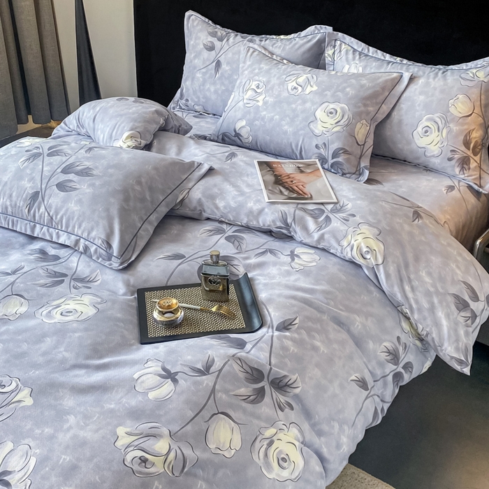 91家纺网 家纺一手货源 找家纺 昊翔 2025下半年新款全棉纯棉加厚磨毛四件套 兰黛之韵-灰