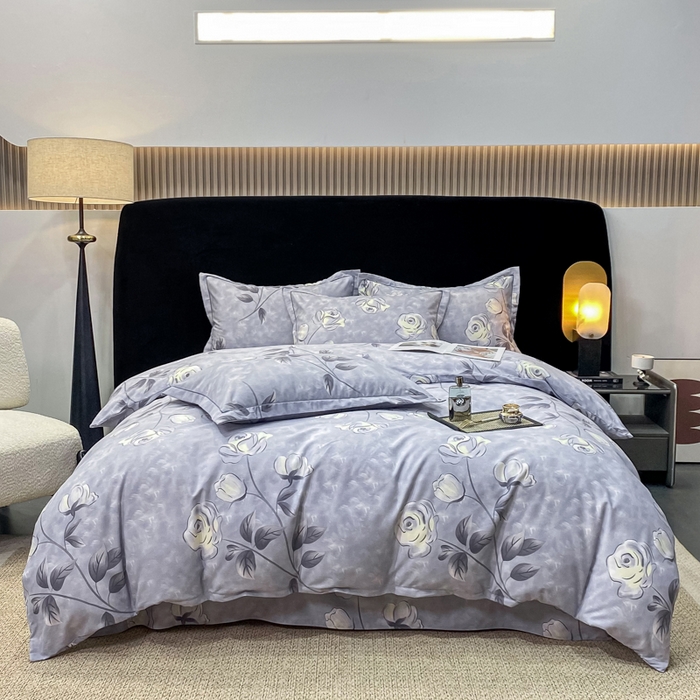 昊翔 2025下半年新款全棉纯棉加厚磨毛四件套 兰黛之韵-灰