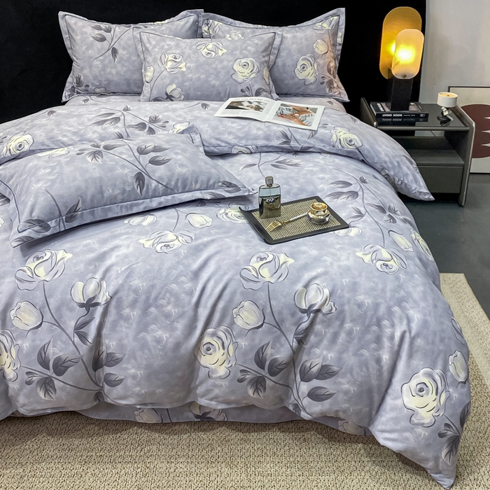 91家纺网 家纺一手货源 找家纺 昊翔 2025下半年新款全棉纯棉加厚磨毛四件套 兰黛之韵-灰