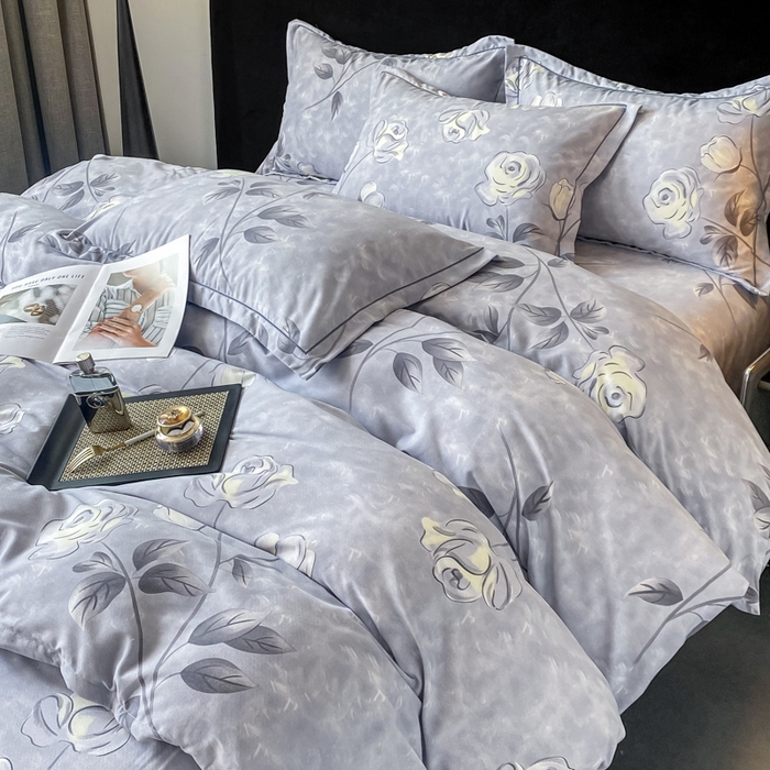 91家纺网 家纺一手货源 找家纺 昊翔 2025下半年新款全棉纯棉加厚磨毛四件套 兰黛之韵-灰