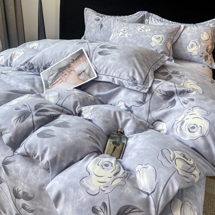 91家纺网 家纺一手货源 找家纺 昊翔 2025下半年新款全棉纯棉加厚磨毛四件套 兰黛之韵-灰