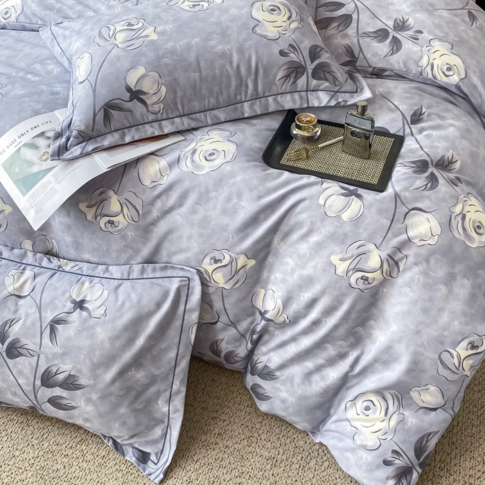 91家纺网 家纺一手货源 找家纺 昊翔 2025下半年新款全棉纯棉加厚磨毛四件套 兰黛之韵-灰