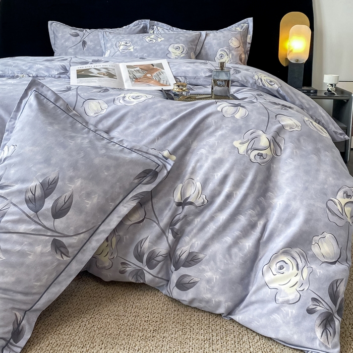 91家纺网 家纺一手货源 找家纺 昊翔 2025下半年新款全棉纯棉加厚磨毛四件套 兰黛之韵-灰