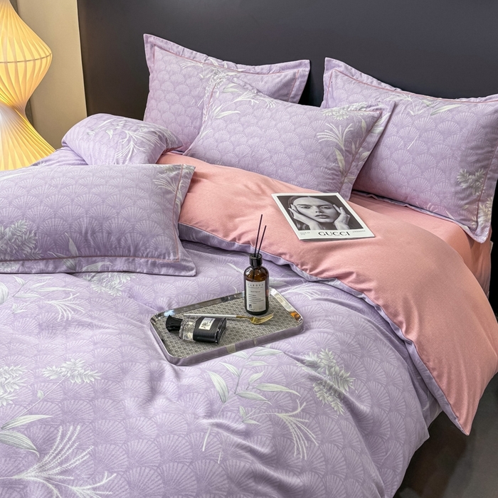 91家纺网 家纺一手货源 找家纺 昊翔 2025下半年新款全棉纯棉加厚磨毛四件套 凉凤有信-紫