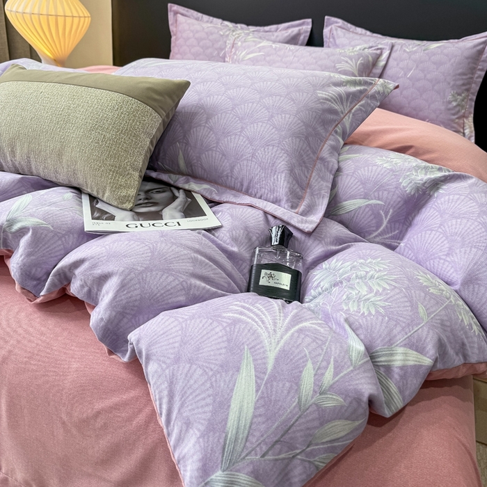 91家纺网 家纺一手货源 找家纺 昊翔 2025下半年新款全棉纯棉加厚磨毛四件套 凉凤有信-紫