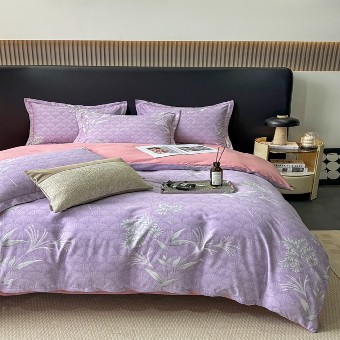 91家纺网 家纺一手货源 找家纺 昊翔 2025下半年新款全棉纯棉加厚磨毛四件套 凉凤有信-紫