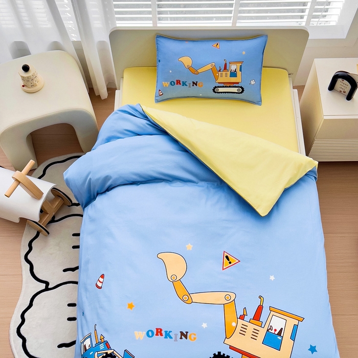 91家纺网 家纺一手货源 找家纺 2025新品全棉大版幼儿园三件套儿童被褥六件套宝宝午睡入园婴儿床床上用品 挖掘机