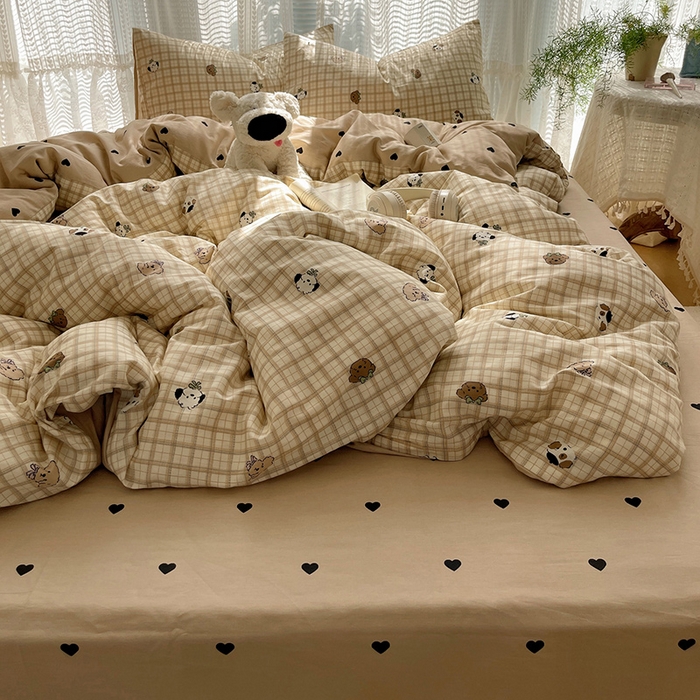 91家纺网 家纺一手货源 找家纺 瑞莱 2025新款开学季全棉纯棉萌趣印花四件套 曲奇小狗