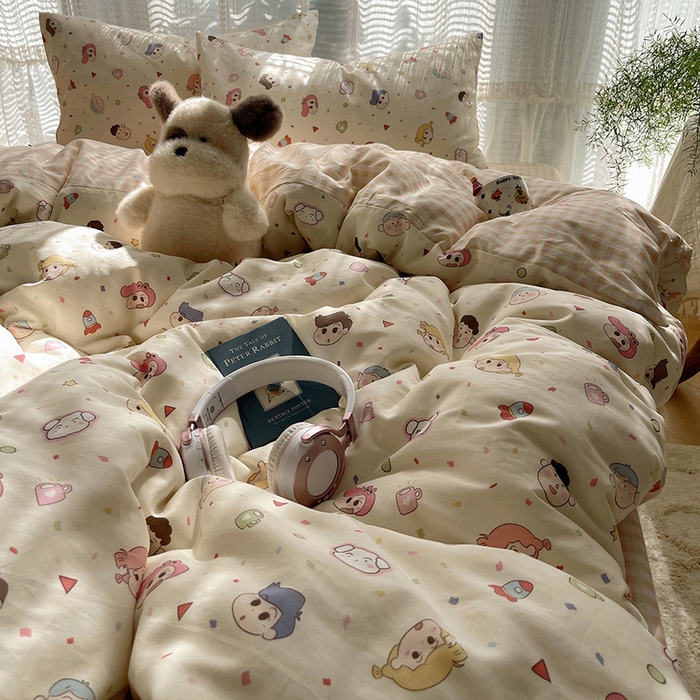 91家纺网 家纺一手货源 找家纺 瑞莱 2025新款开学季全棉纯棉萌趣印花四件套 糖果幼儿园