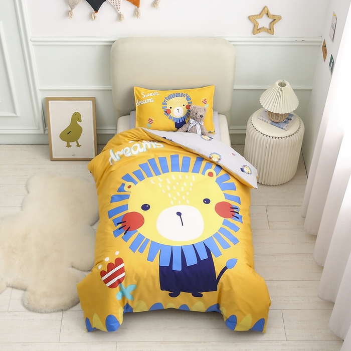 91家纺网 家纺一手货源 找家纺 2025新品全棉大版幼儿园三件套儿童被褥六件套宝宝午睡入园婴儿床床上用品 甜心狮子