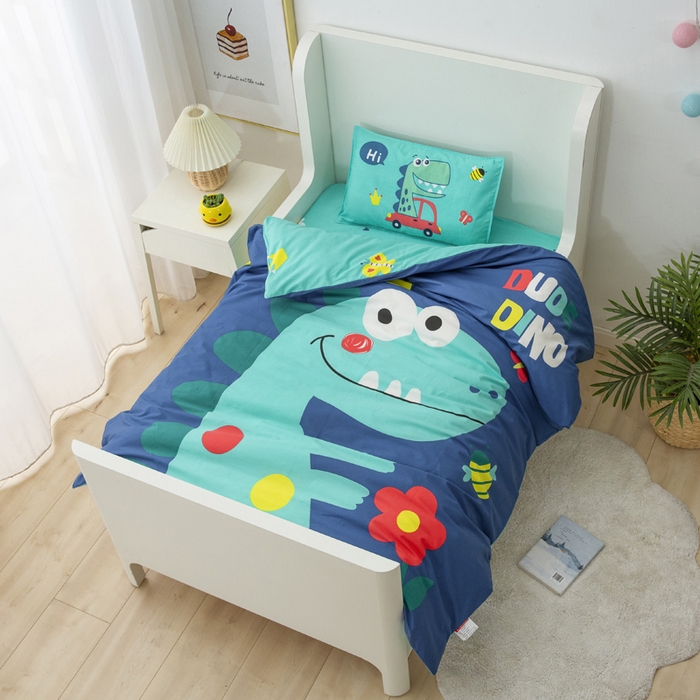 91家纺网 家纺一手货源 找家纺 2025新品全棉大版幼儿园三件套儿童被褥六件套宝宝午睡入园婴儿床床上用品 汽车恐龙