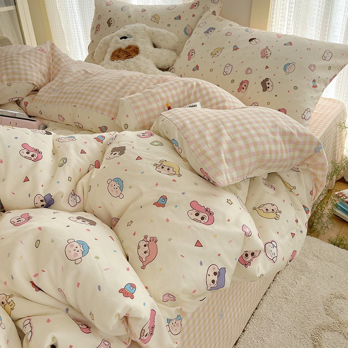 91家纺网 家纺一手货源 找家纺 瑞莱 2025新款开学季全棉纯棉萌趣印花四件套 糖果幼儿园