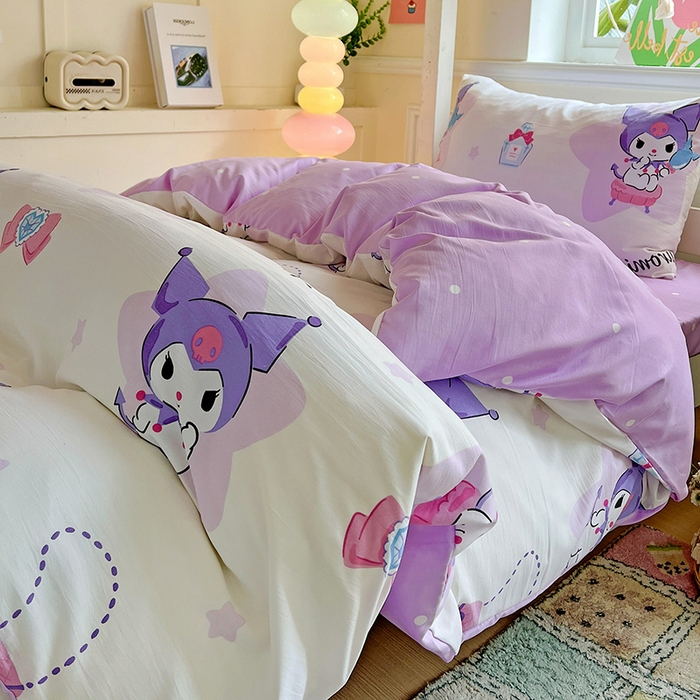 91家纺网 家纺一手货源 找家纺 海岛哥哥 2025新款A类云朵水洗棉三丽鸥正版授权四件套-学生床 三丽鸥-五星库洛米