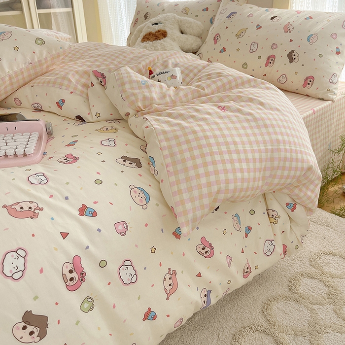 91家纺网 家纺一手货源 找家纺 瑞莱 2025新款开学季全棉纯棉萌趣印花四件套 糖果幼儿园