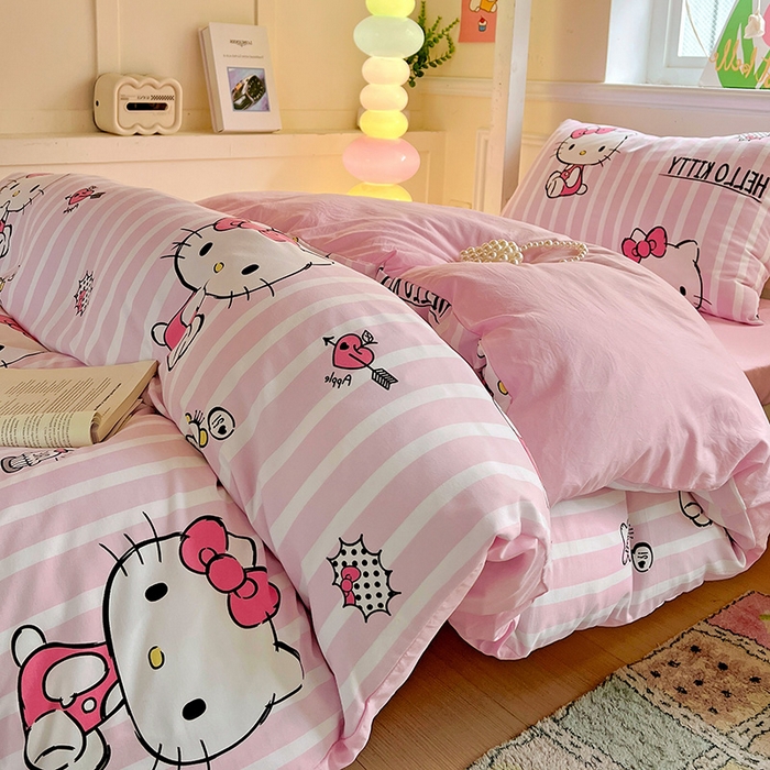 91家纺网 家纺一手货源 找家纺 海岛哥哥 2025新款A类云朵水洗棉三丽鸥正版授权四件套-学生床 三丽鸥-纯真KT