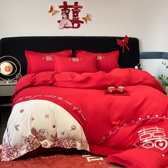 91家纺网 家纺一手货源 找家纺 青柚 2025新款高端婚庆刺绣四件套（标准不低于158加大不低于168以此类推，低价必投不撤销） 余生欢喜