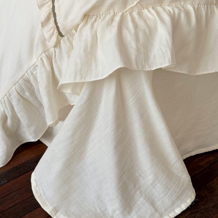 91家纺网 家纺一手货源 找家纺 （总）佳汐蓝家纺 2025新款亲肤舒适打褶荷叶边双层皱皱纱四件套