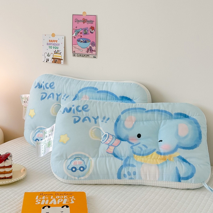 91家纺网 家纺一手货源 找家纺 嗨生活 2025新款A类大版卡通手绘AB版儿童豆豆枕枕芯系列 快乐小象 30*50cm/只