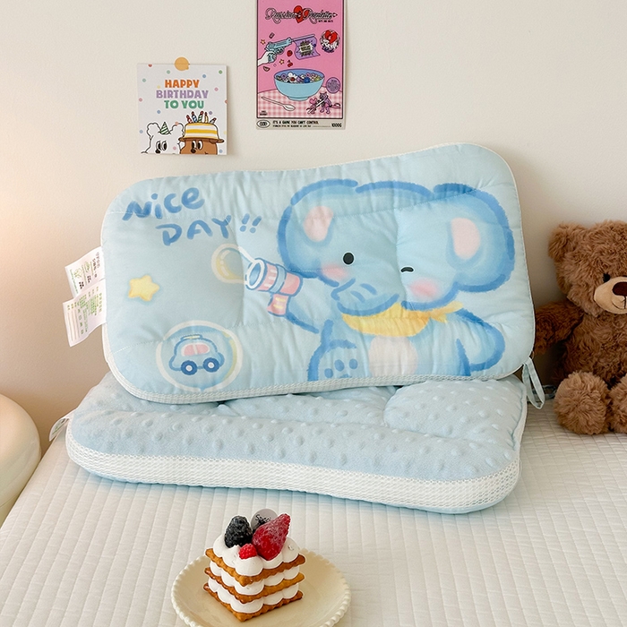91家纺网 家纺一手货源 找家纺 嗨生活 2025新款A类大版卡通手绘AB版儿童豆豆枕枕芯系列 快乐小象 30*50cm/只
