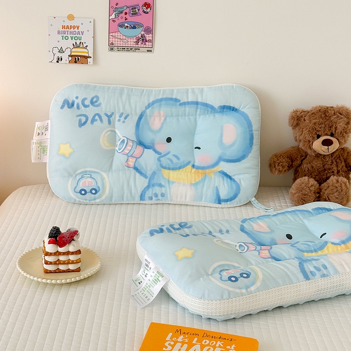 91家纺网 家纺一手货源 找家纺 嗨生活 2025新款A类大版卡通手绘AB版儿童豆豆枕枕芯系列 快乐小象 40*60cm/只