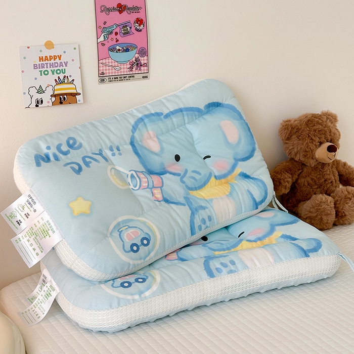 91家纺网 家纺一手货源 找家纺 嗨生活 2025新款A类大版卡通手绘AB版儿童豆豆枕枕芯系列 快乐小象 40*60cm/只