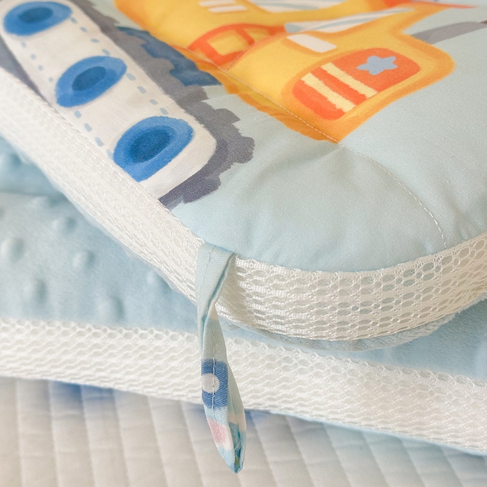 91家纺网 家纺一手货源 找家纺 嗨生活 2025新款A类大版卡通手绘AB版儿童豆豆枕枕芯系列 蓝色挖掘 30*50cm/只