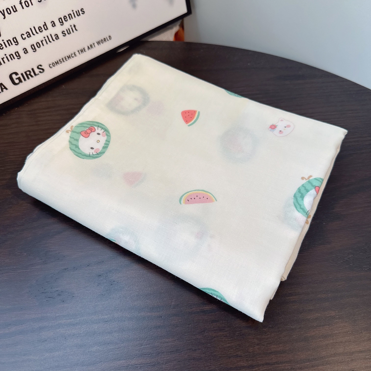 91家纺网 家纺一手货源 找家纺 麦伦家居 2025新款A类全棉纯棉有氧双层纱人字纹提花四件套 西瓜猫