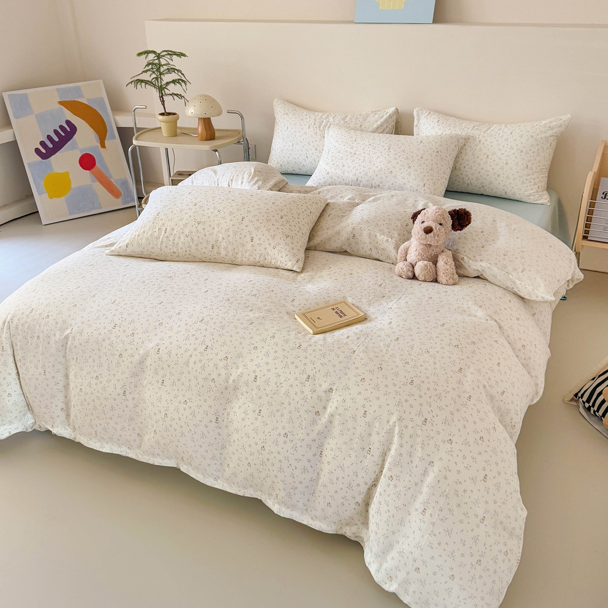 91家纺网 家纺一手货源 找家纺 麦伦家居 2025新款A类全棉纯棉有氧双层纱人字纹提花四件套 兰花兔